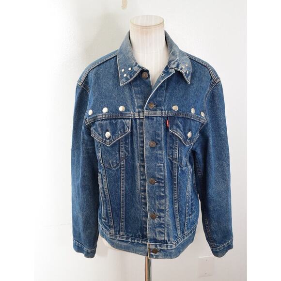 Vtg Levi's 70506-0216 Jean Jacket 42 Studs Custom Indian Native Horse Paint - Picture 2 of 10
